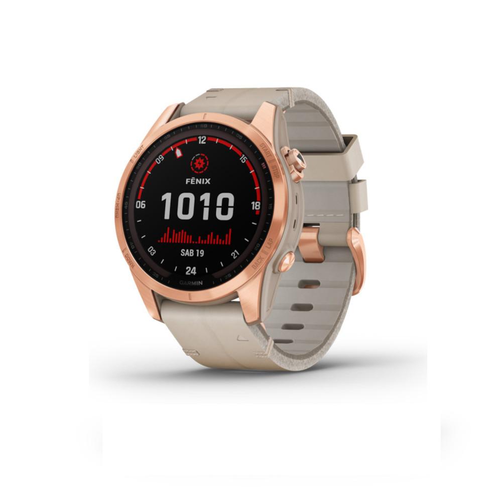 GARMIN Fenix 7S Sapphire Solar Titanium with Limestone Leather Band Rose Gold