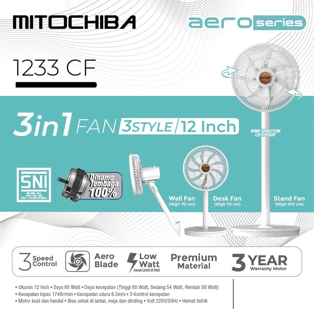 Mitochiba Kipas 3-in-1 Aero Blade 1233CF